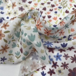 Plumeti Cotton con ricamo in rilevo , base Bianca con fiorellini colorati