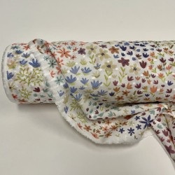 Plumeti Cotton con ricamo in rilevo , base Bianca con fiorellini colorati