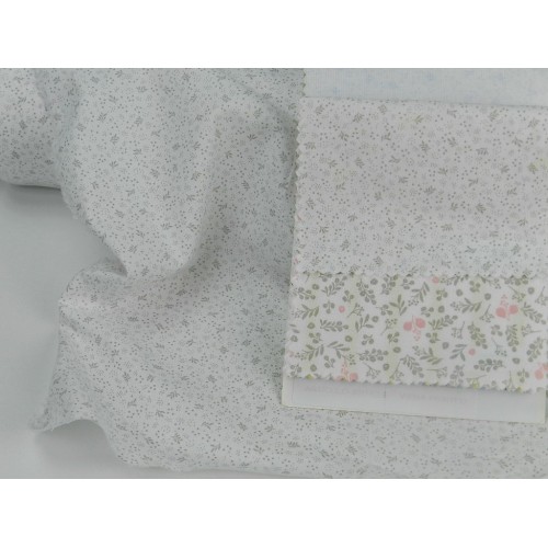 Viena Cotone Bio, Bianco con Foglie Grigie