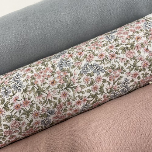 Voile di cotone Bio, Fiori Celesti e Rosa con...