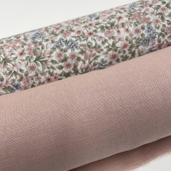 Voile di cotone Bio, Fiori Celesti e Rosa con Foglie Verdi.