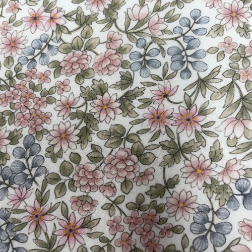 Voile di cotone Bio, Fiori Celesti e Rosa con...