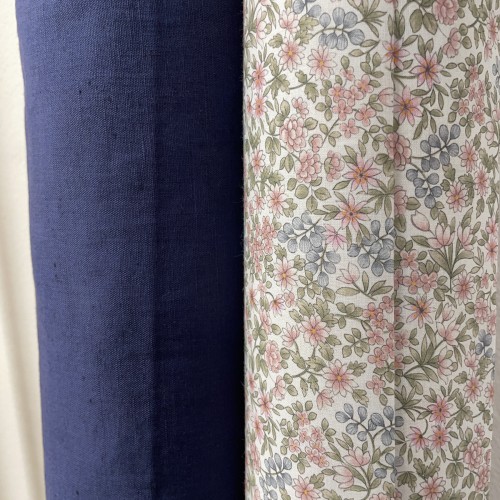 Voile di cotone Bio, Fiori Celesti e Rosa con...