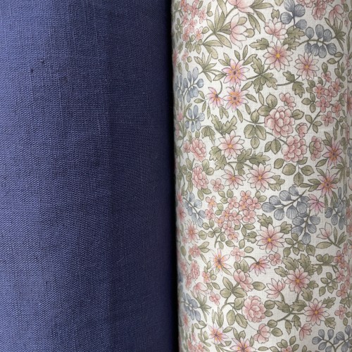 Voile di cotone Bio, Fiori Celesti e Rosa con...