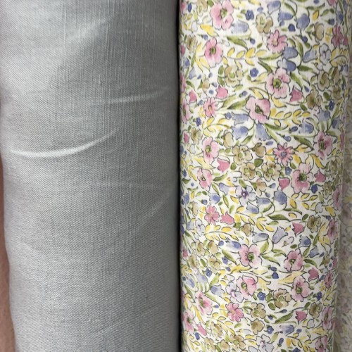 Voile di cotone Bio, Fiori Celesti e Viola con...