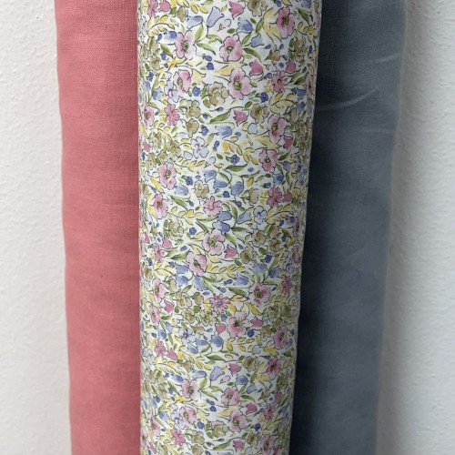 Voile di cotone Bio, Fiori Celesti e Viola con...