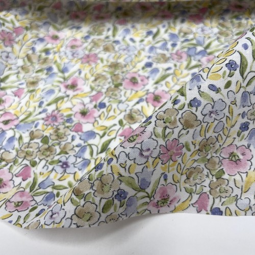 Voile di cotone Bio, Fiori Celesti e Viola con...