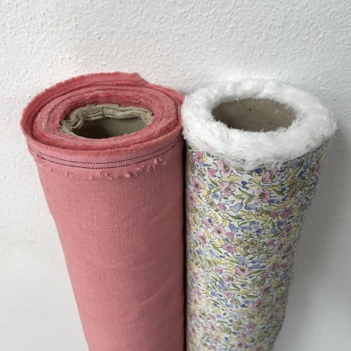 Voile di cotone Bio, Fiori Celesti e Viola con...