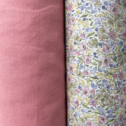 Voile di cotone Bio, Fiori Celesti e Viola con...