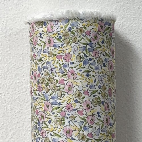 Voile di cotone Bio, Fiori Celesti e Viola con...