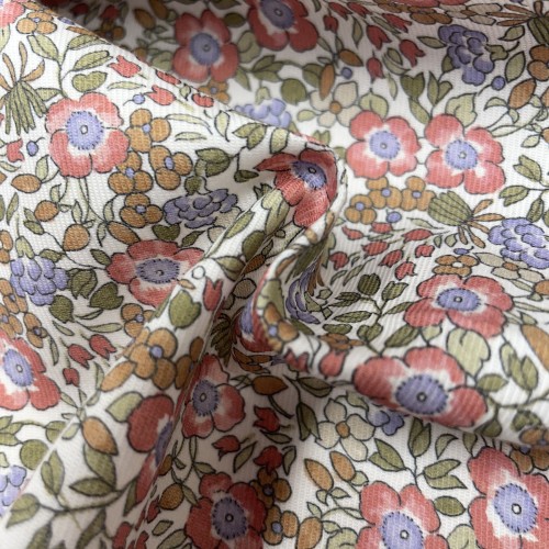 Flanella di cotone Bio, Fiori Rossi e Viola