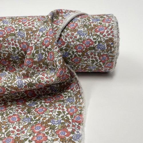 Flanella di cotone Bio, Fiori Rossi e Viola