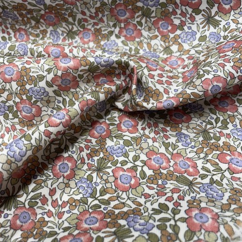 Flanella di cotone Bio, Fiori Rossi e Viola