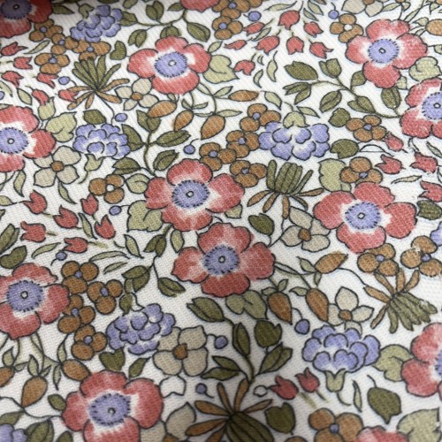 Flanella di cotone Bio, Fiori Rossi e Viola