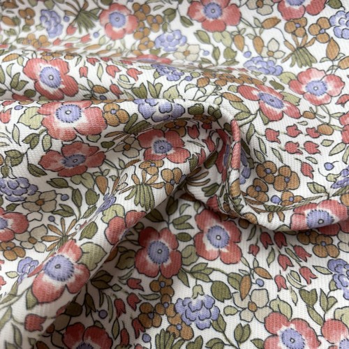 Flanella di cotone Bio, Fiori Rossi e Viola