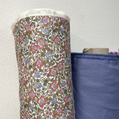 Flanella di cotone Bio, Fiori Rossi e Viola