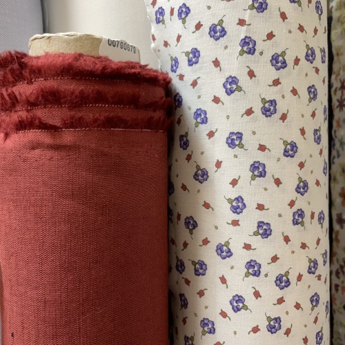 Cotone Viena Bio, Bianco con fiorellini Viola e...