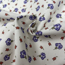 Cotone Viena Bio, Bianco con fiorellini Viola e Rossi