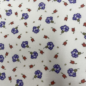 Cotone Viena Bio, Bianco con fiorellini Viola e Rossi 2