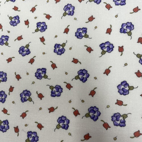 Cotone Viena Bio, Bianco con fiorellini Viola e...