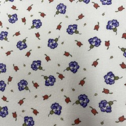Cotone Viena Bio, Bianco con fiorellini Viola e Rossi