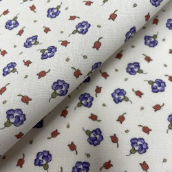 Cotone Viena Bio, Bianco con fiorellini Viola e Rossi