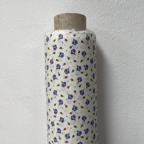 Cotone Viena Bio, Bianco con fiorellini Viola e...