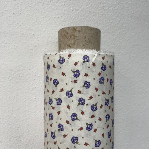 Cotone Viena Bio, Bianco con fiorellini Viola e...