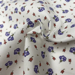 Cotone Viena Bio, Bianco con fiorellini Viola e Rossi