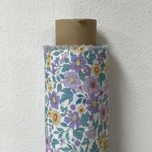 Cotone Stampato, Fiori Viola e Gialli con...