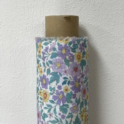 Cotone Stampato, Fiori Viola e Gialli con Foglie Verdi