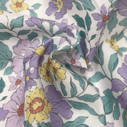 Cotone Stampato, Fiori Viola e Gialli con...