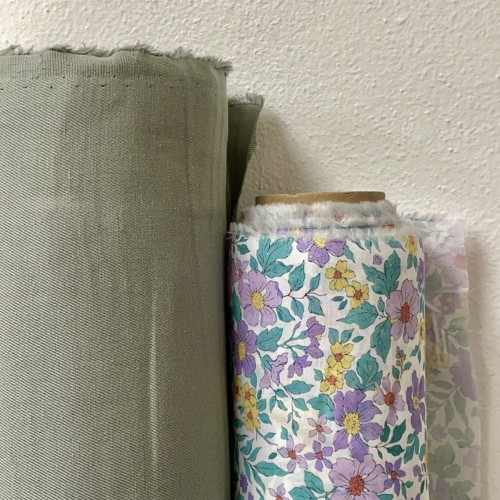 Cotone Stampato, Fiori Viola e Gialli con...