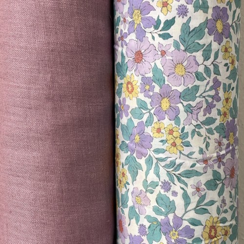 Cotone Stampato, Fiori Viola e Gialli con...