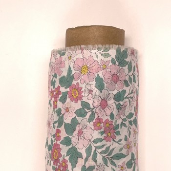 Cotone Stampato, Fiori Rosa, Rossi e Foglie Verdi 2