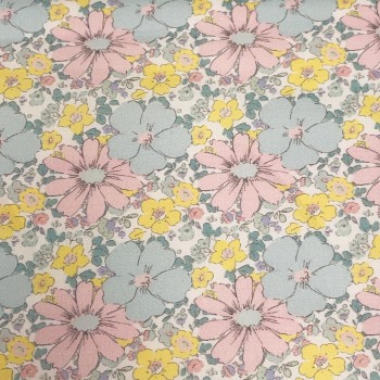 Cotone Stampato, Fiori Celesti e Rosa 2