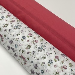 Plumeti stampato con ricamo in rilievo,Base Bianca e Fiori Rosa e Viola