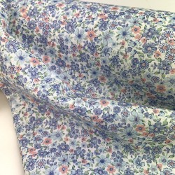 Voile Stampato, Bianco con fiorellini celesti