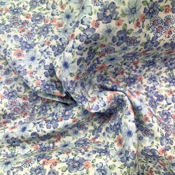 Voile Stampato, Bianco con fiorellini celesti