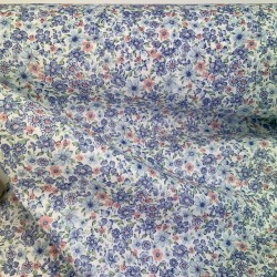 Voile Stampato, Bianco con fiorellini celesti