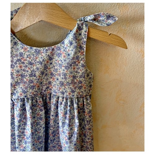 Voile Stampato, Bianco con fiorellini celesti