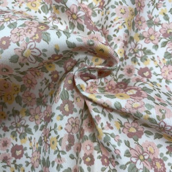 Flanella di cotone Bio, Fiori Rosa e Gialli