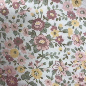 Flanella di cotone Bio, Fiori Rosa e Gialli 2