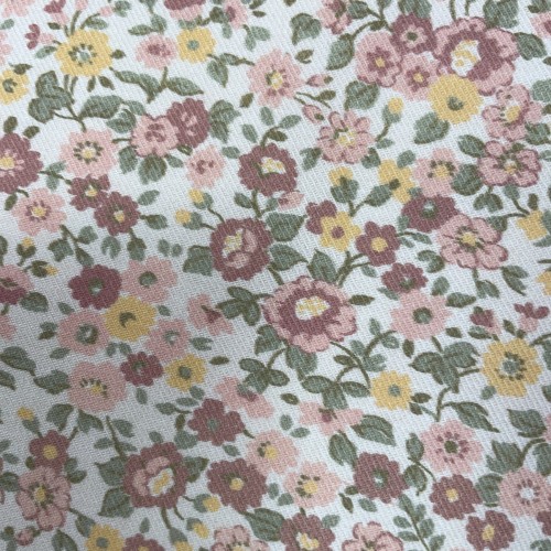 Flanella di cotone Bio, Fiori Rosa e Gialli