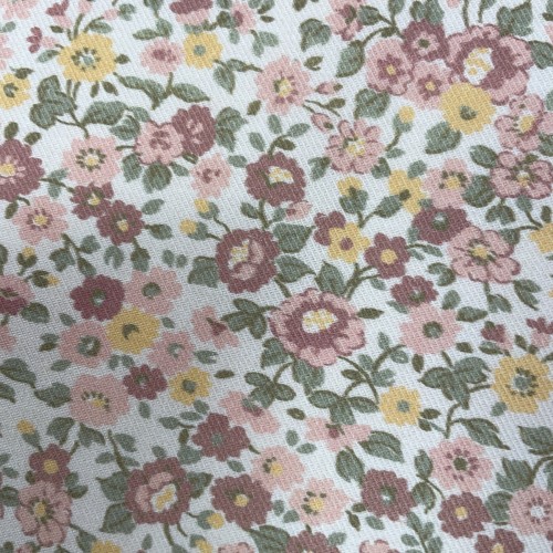 Flanella di cotone Bio, Fiori Rosa e Gialli