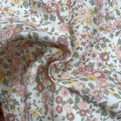Flanella di cotone Bio, Fiori Rosa e Gialli