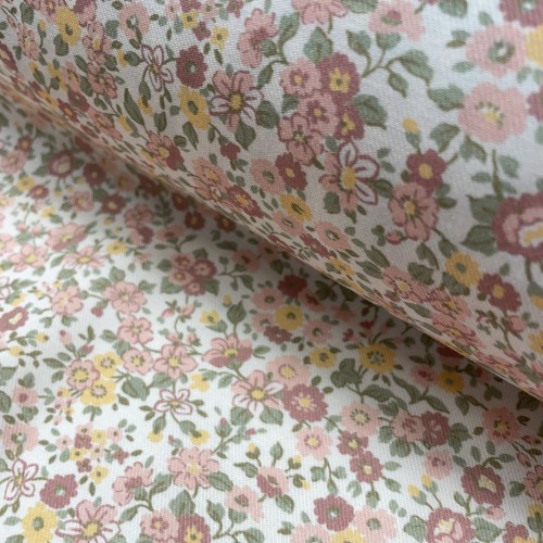 Flanella di cotone Bio, Fiori Rosa e Gialli