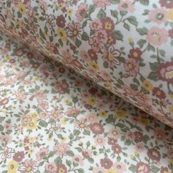 Flanella di cotone Bio, Fiori Rosa e Gialli
