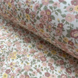 Flanella di cotone Bio, Fiori Rosa e Gialli