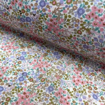 Tessuto Voile Floreale In Cotone 100% - Morbido Per Abbigliamento Estivo E Craft - 1 Metro (147.3 Cm) - Avorio/Rosa